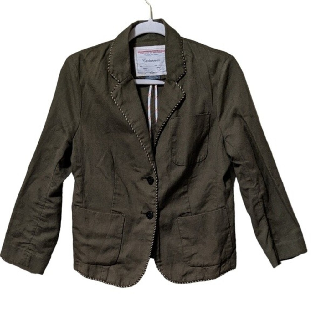 Cartonnier Anthropologie relaxed cotton linen blend Blazer olive size 8